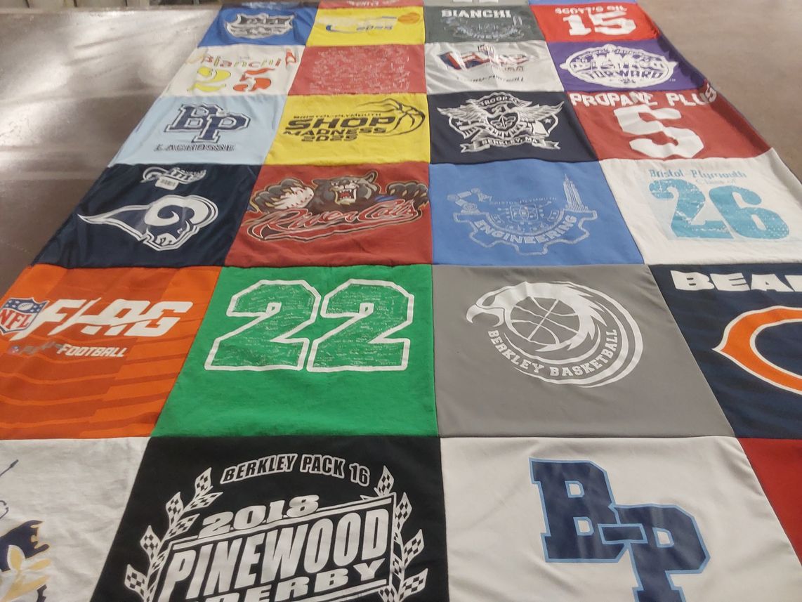 T-shirt quilt featuring los angeles rams, berkley basketball by Caycie from MA