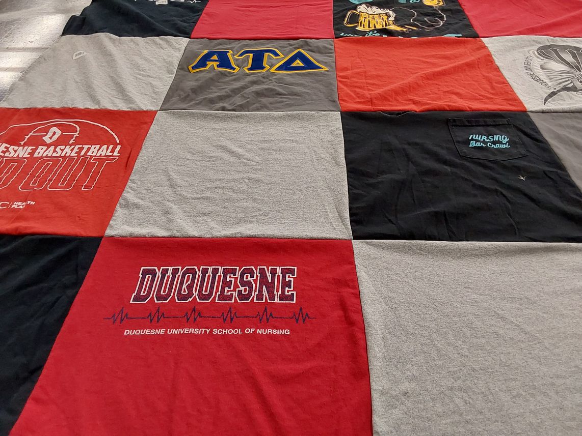 T-shirt quilt from duquesne university by Jackie from PA