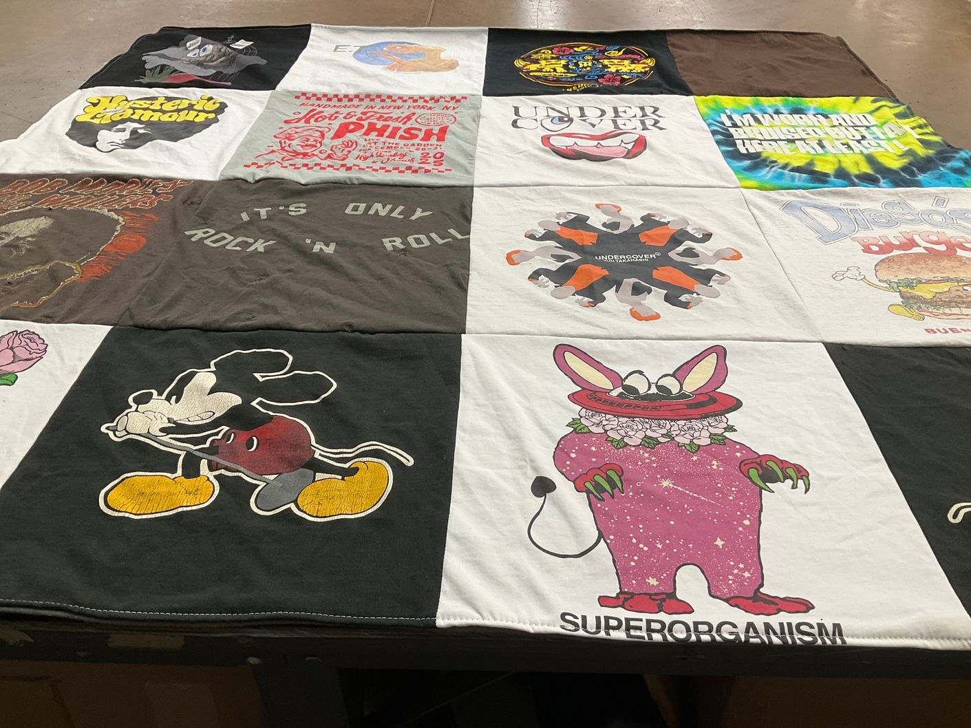 T-shirt quilt with music, art themes by Carly from NY