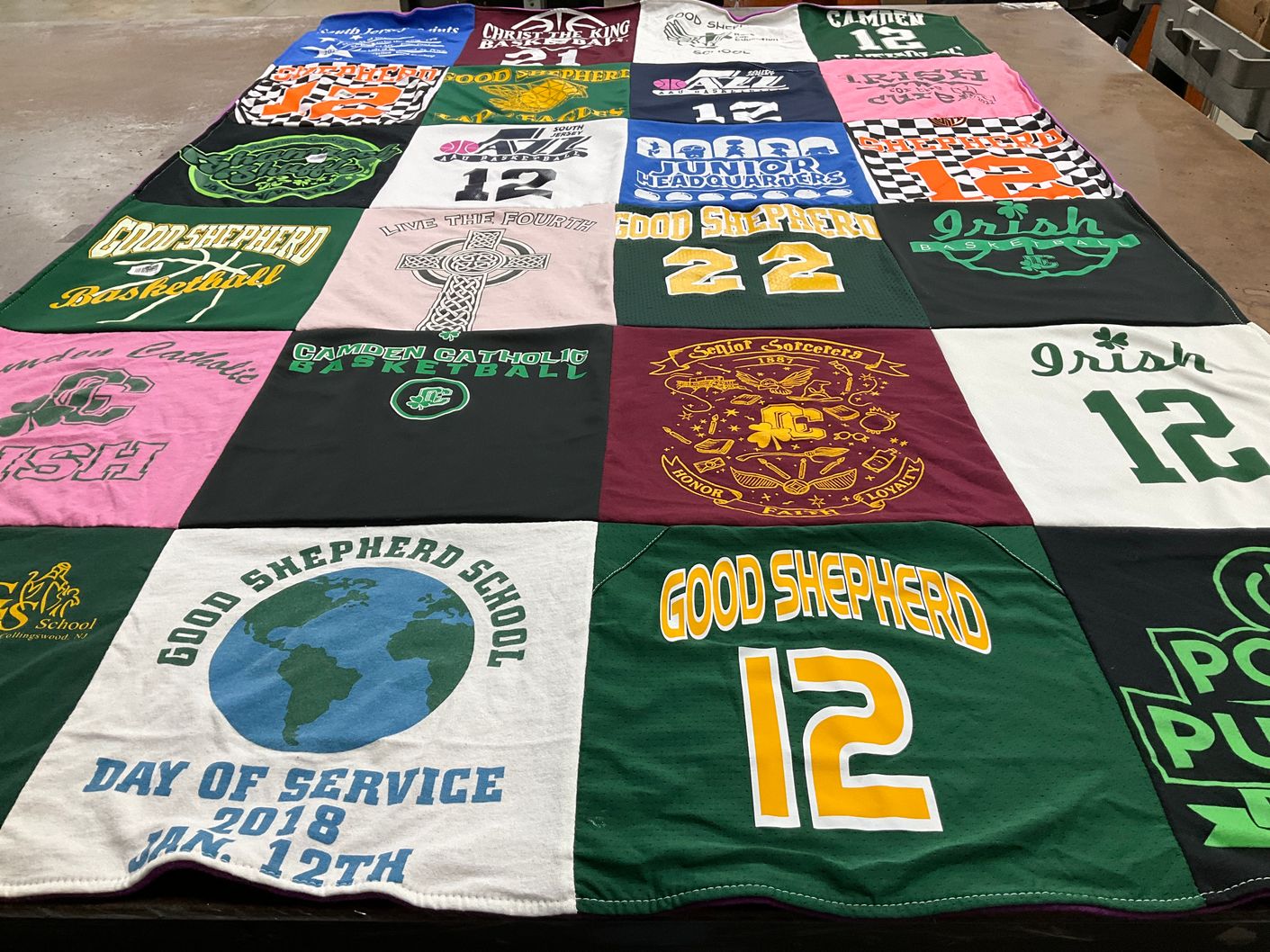 T-shirt quilt featuring good shepherd basketball, camden catholic basketball by Jennifer from NJ