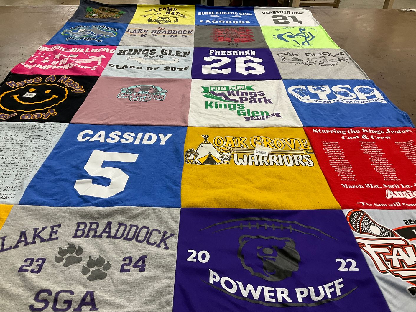 T-shirt quilt from lake braddock secondary school, kings glen elementary school by Lisa from VA