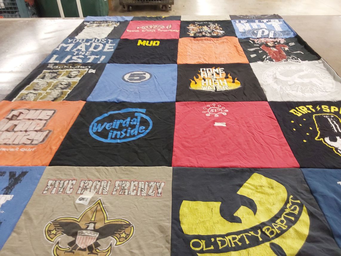 T-shirt quilt with music, comedy themes by Jason from GA