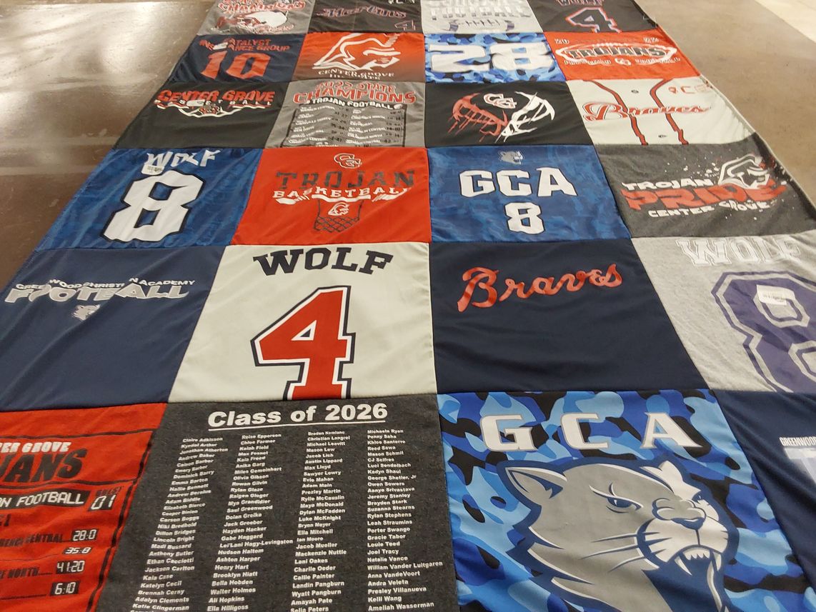 T-shirt quilt featuring center grove trojans by Angie from IN