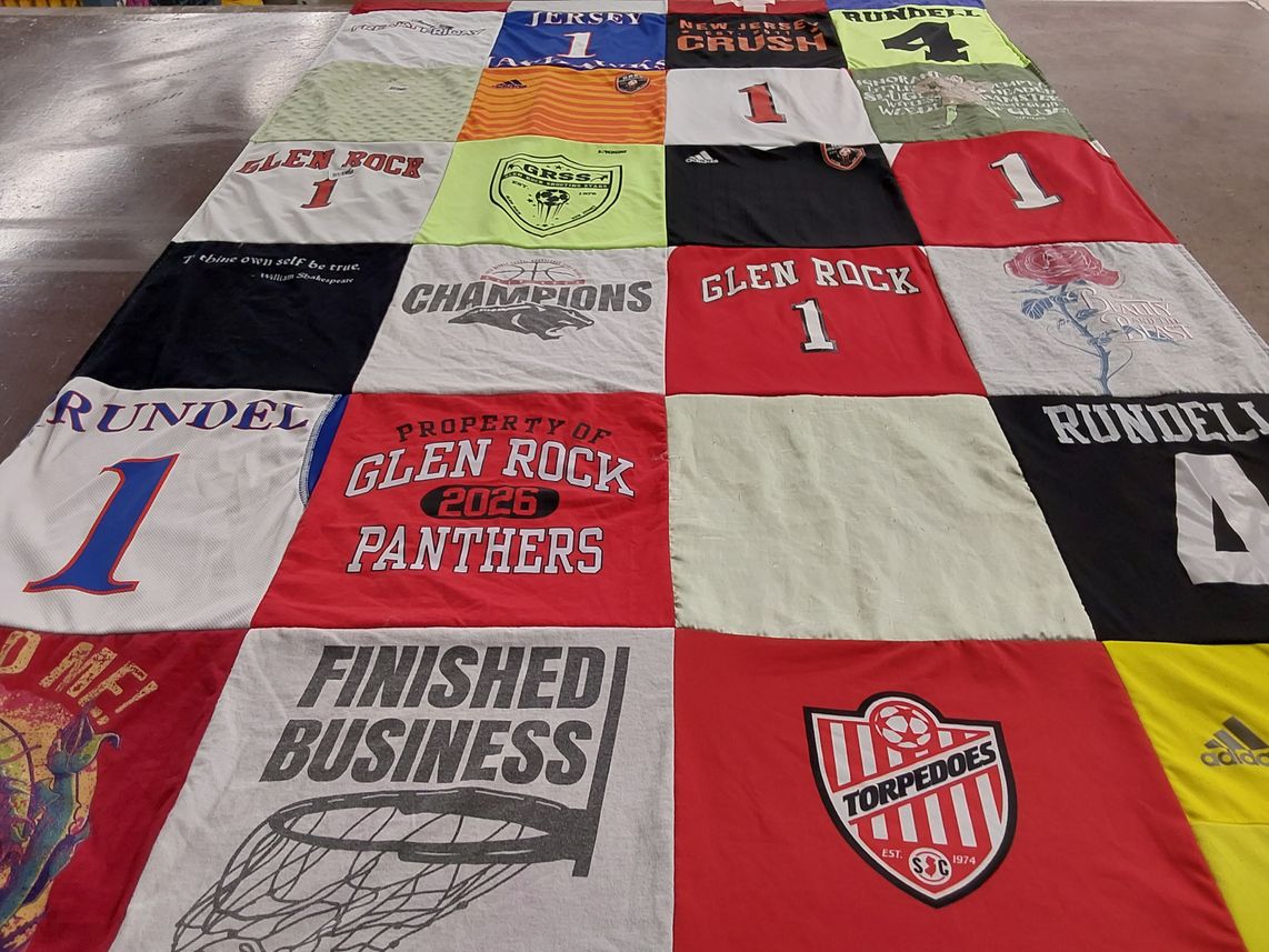 T-shirt quilt featuring glen rock panthers, torpedoes by Sinead from NJ