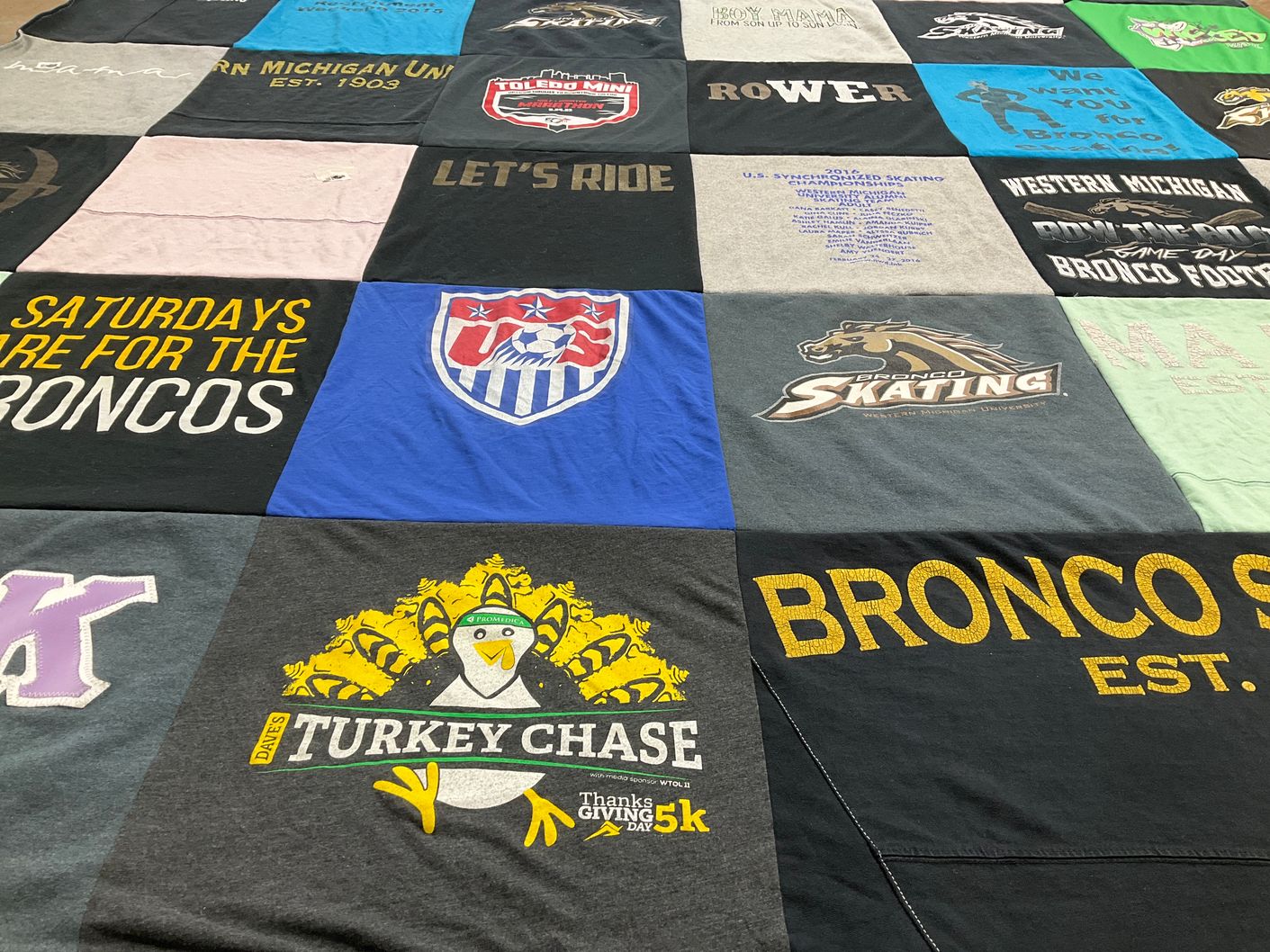 T-shirt quilt featuring western michigan broncos by Rachel from MI