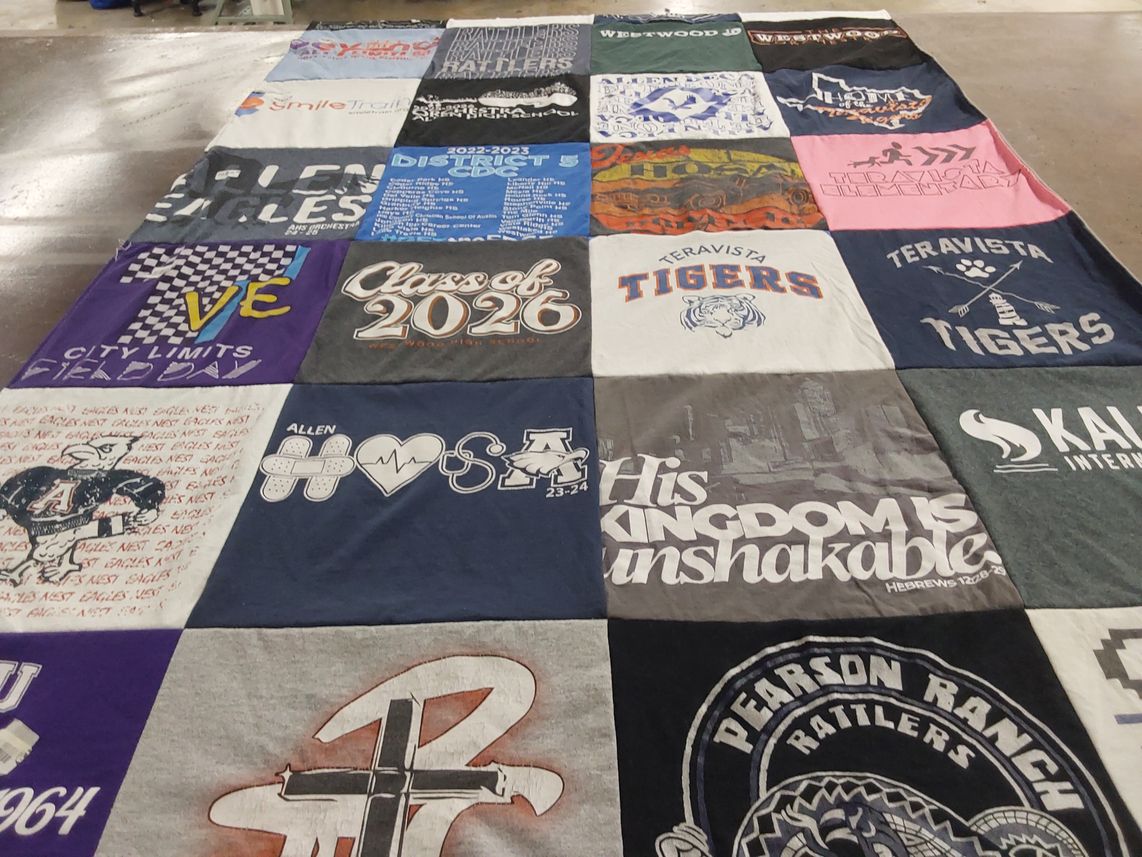 T-shirt quilt featuring teravista tigers, pearson ranch rattlers by Ruth from TX