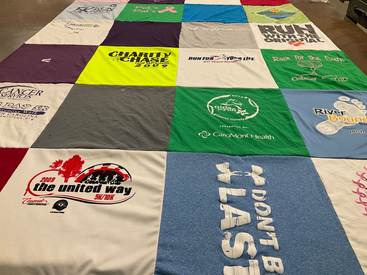 T-shirt quilt with charity events, running themes by Kristi from NC