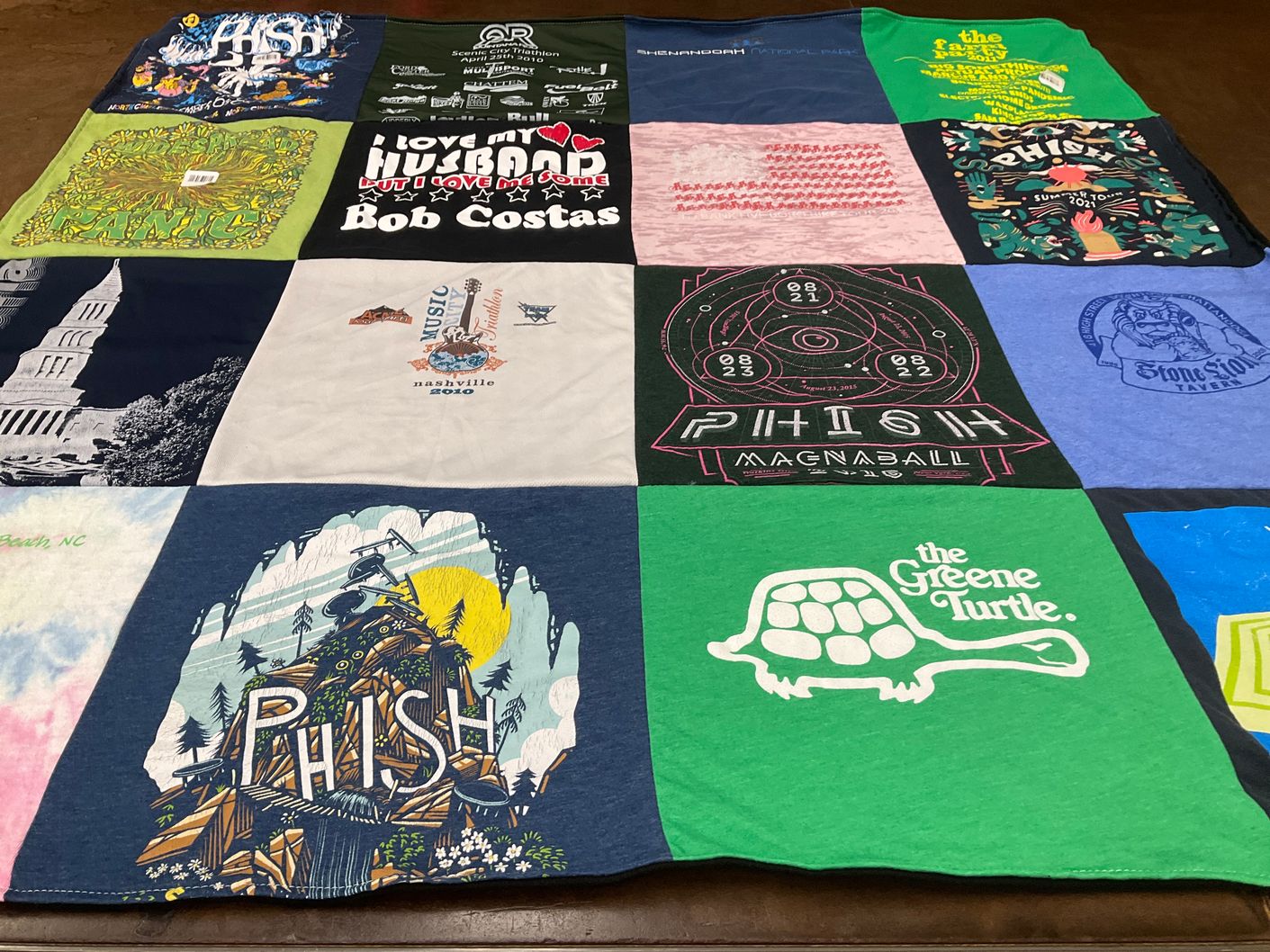T-shirt quilt with music, concerts themes by Lauren from VA