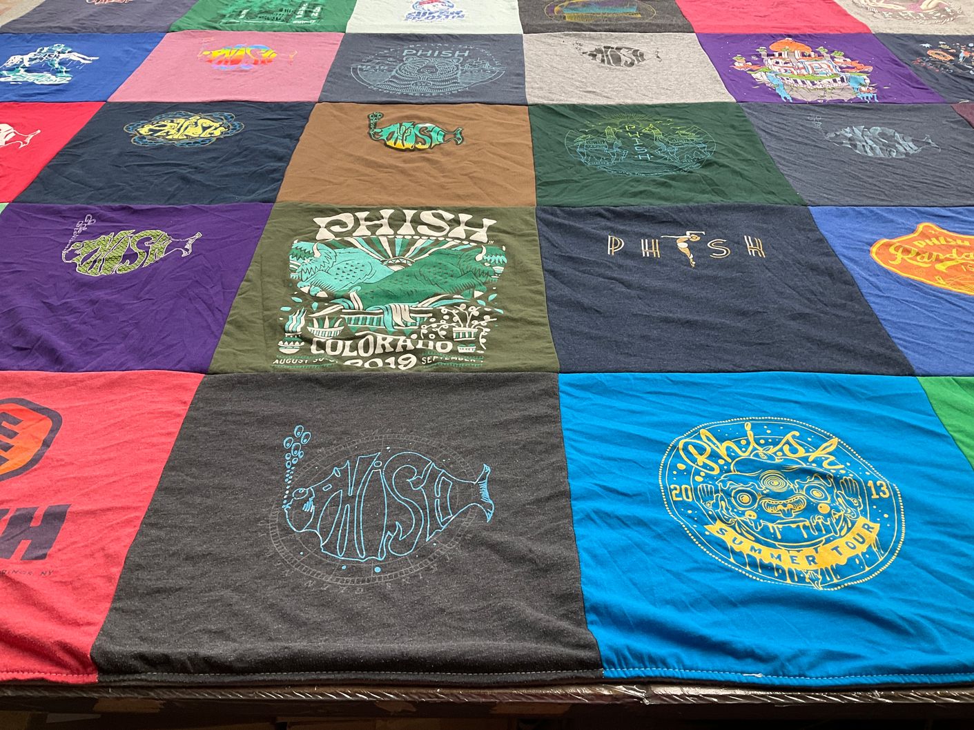 T-shirt quilt with music, concerts themes by Paige from TX