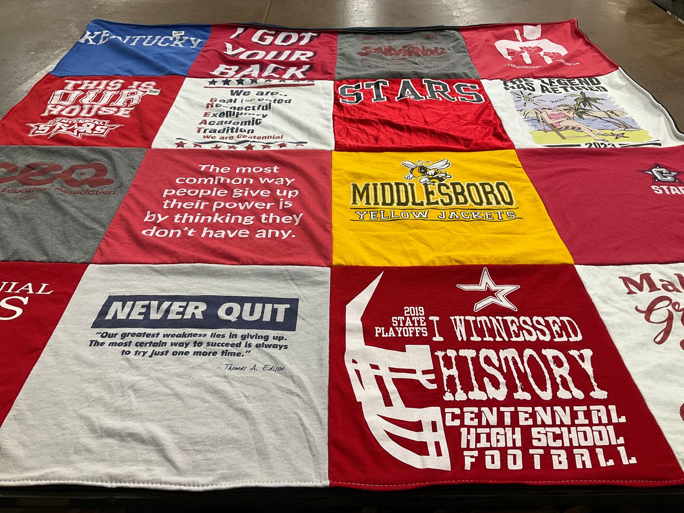T-shirt quilt from centennial high school, middlesboro high school by Jacqueline from OH