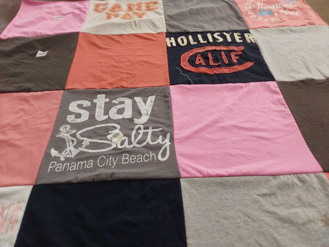 T-shirt quilt with beach, surfing themes by Ken from KY