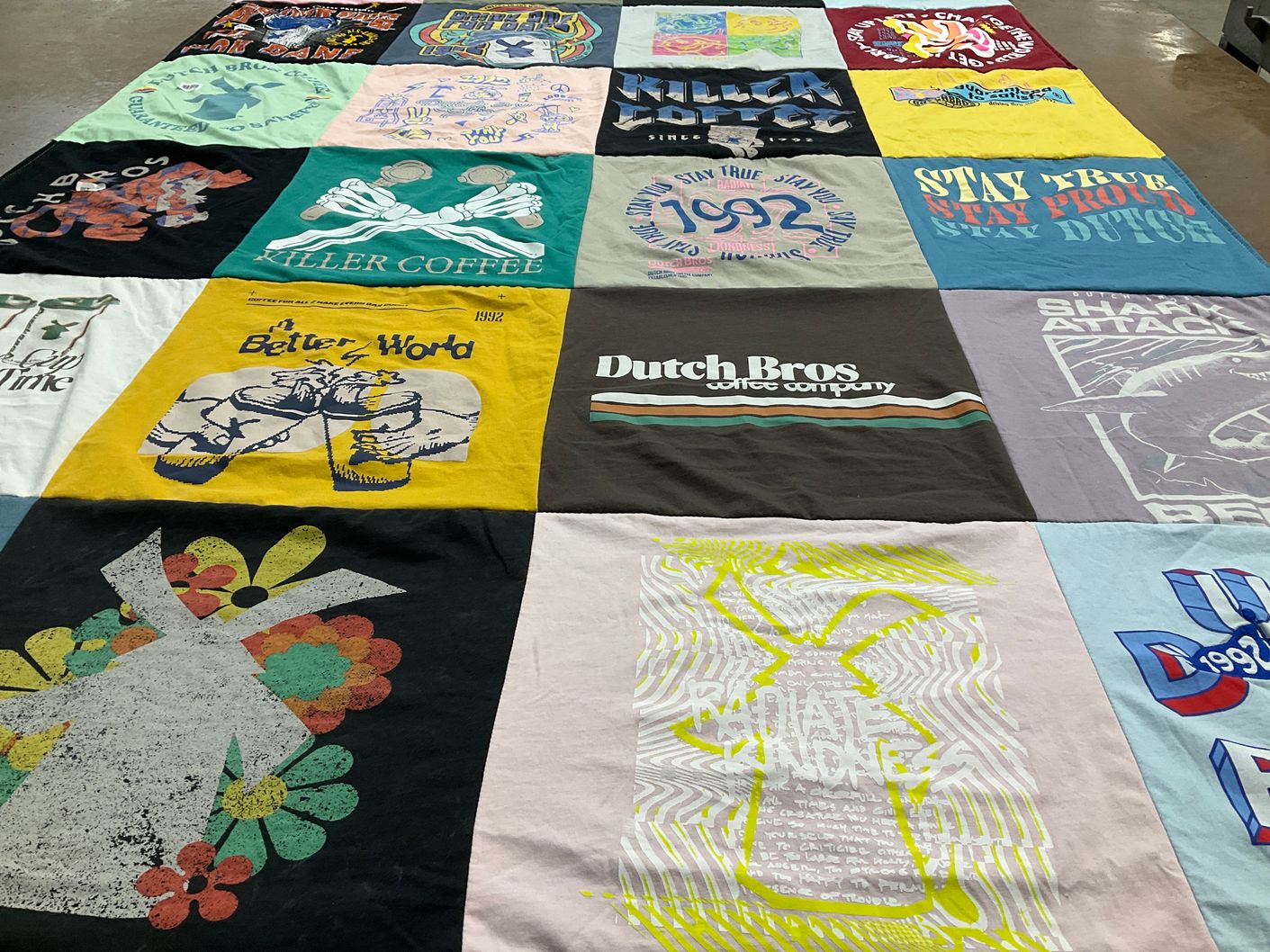 T-shirt quilt with coffee, art themes by Gala from TX
