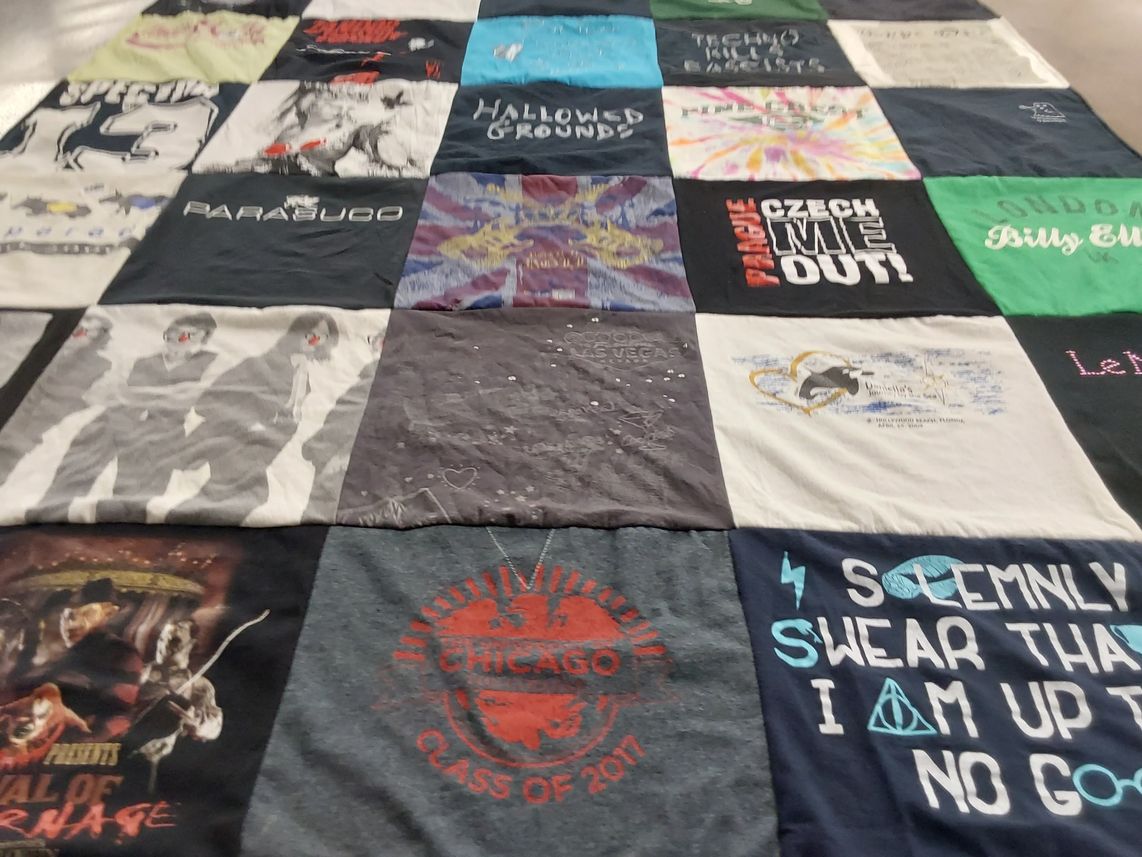 T-shirt quilt with theater, music themes by Sammie from FL