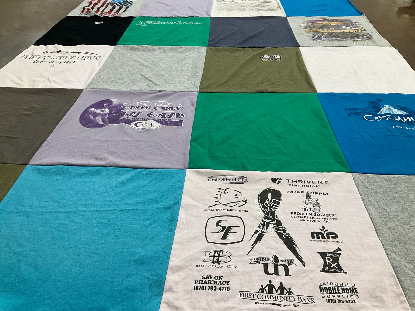 T-shirt quilt with financial services, local businesses themes by Anglee from AR
