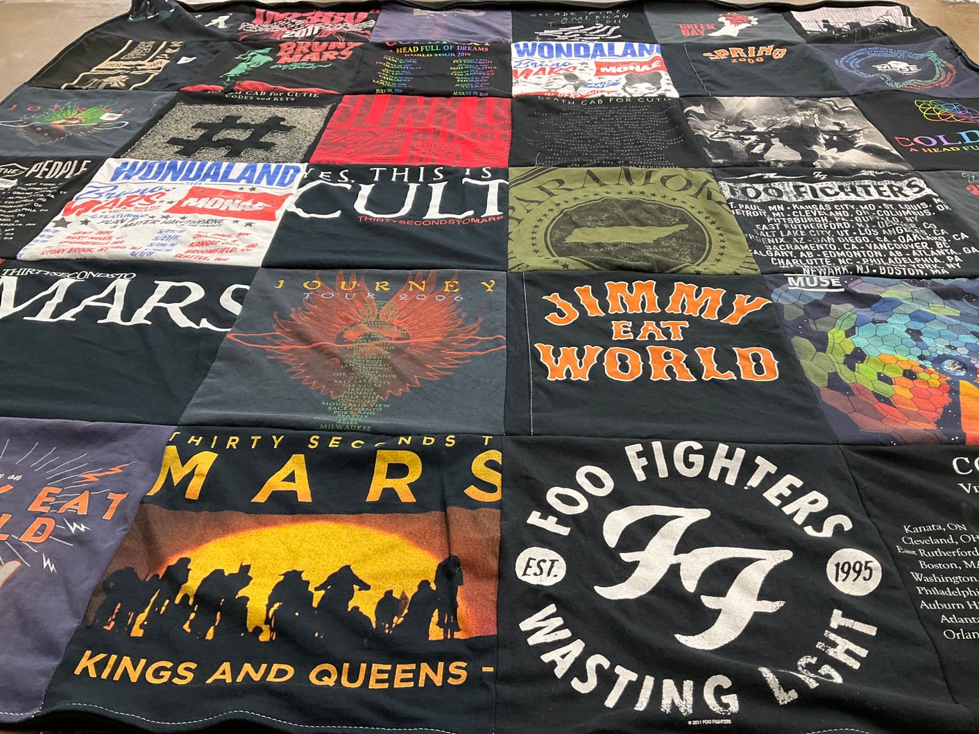 T-shirt quilt with music, bands themes by Marie from UT