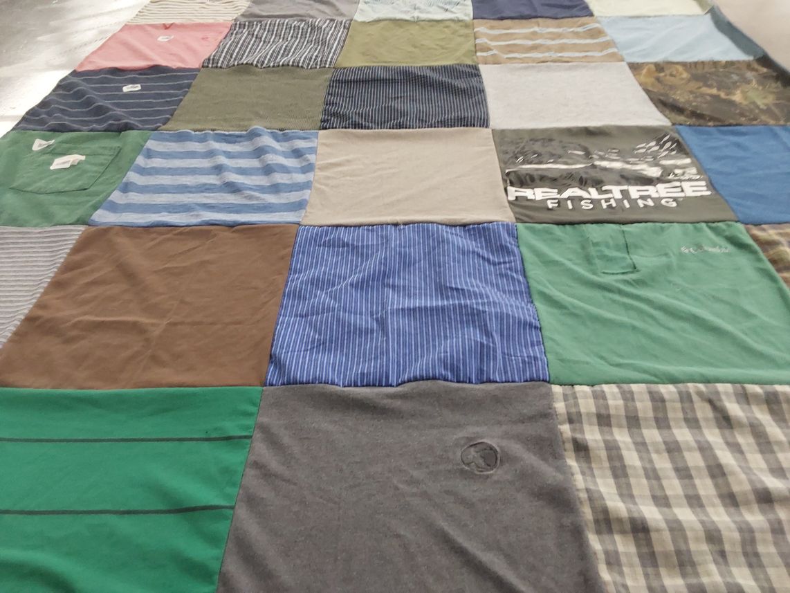 T-shirt quilt with outdoors, fishing themes by Denise from PA