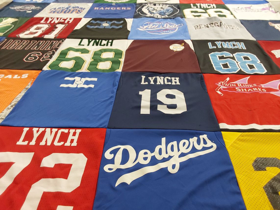T-shirt quilt featuring los angeles dodgers, new york rangers by Keri from IL
