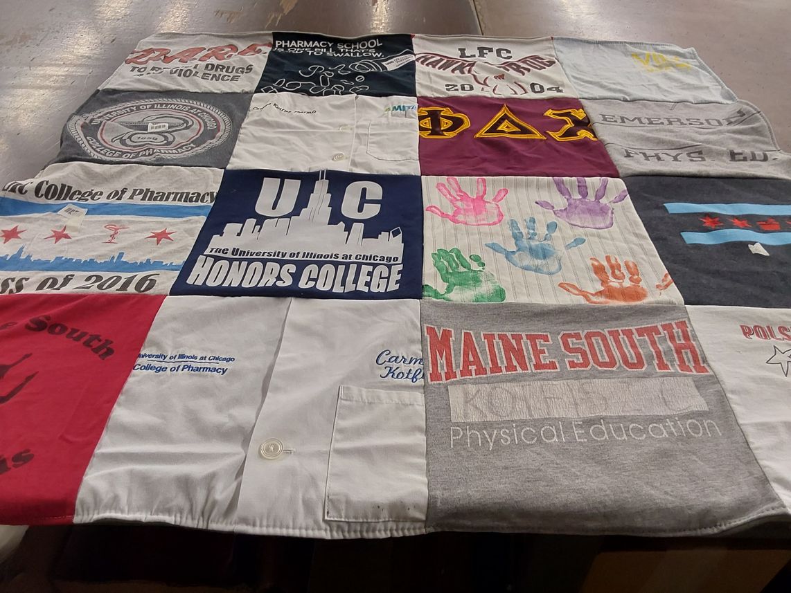 T-shirt quilt from university of illinois at chicago, maine south high school by Carmen from FL
