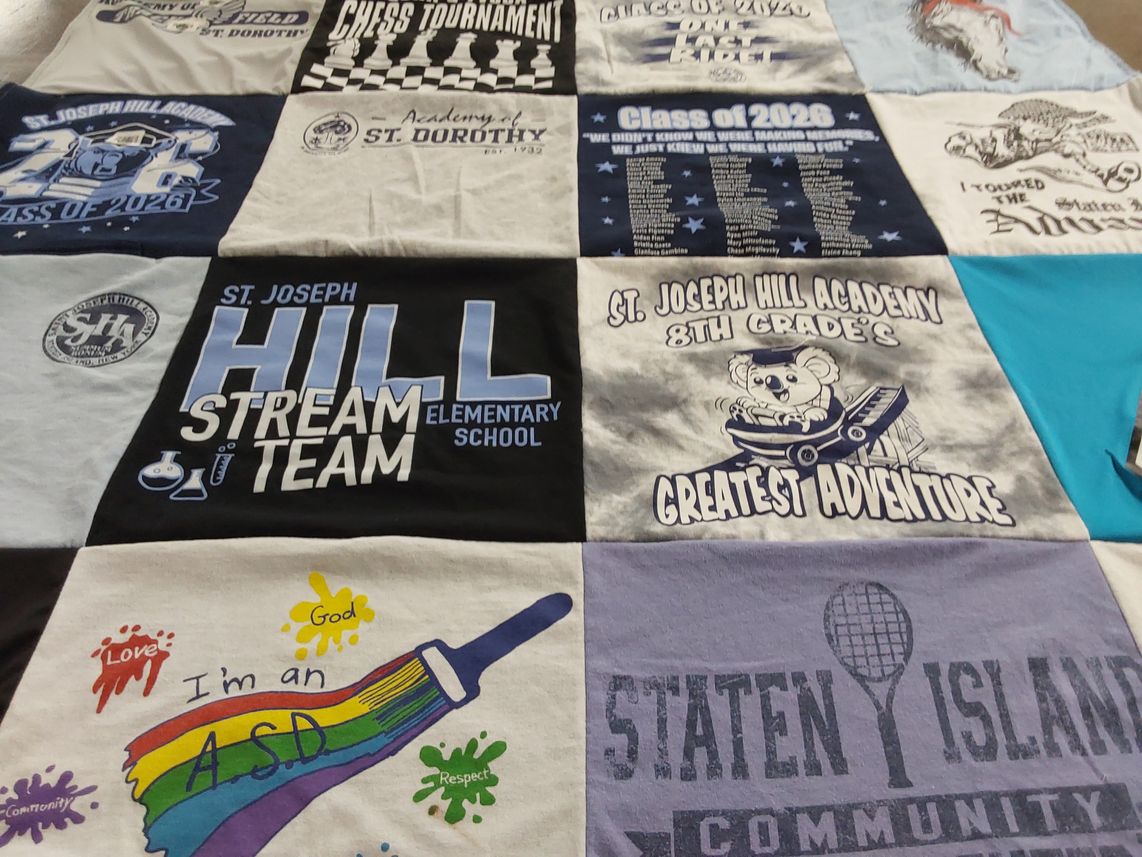 T-shirt quilt from st joseph hill academy by Teresa from NY