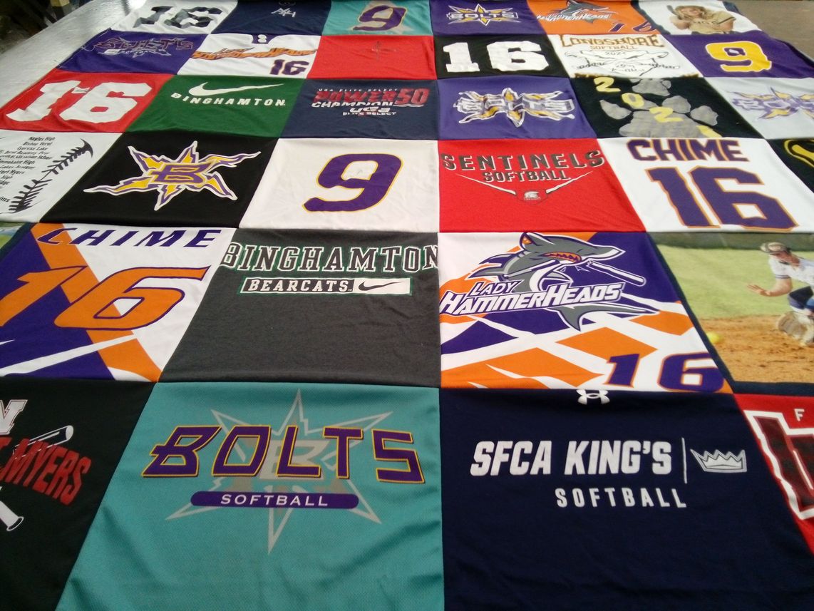 T-shirt quilt featuring sfca king's softball, chime softball by Erin from FL