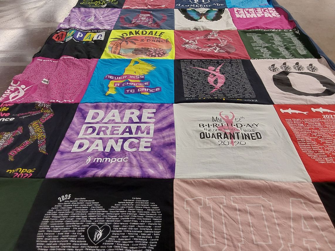 T-shirt quilt with dance, performance themes by Catalina from MD