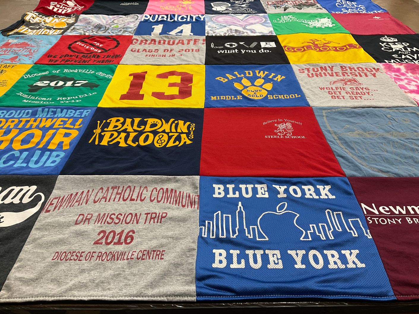 T-shirt quilt from stony brook university, baldwin middle school by Raeltin from NY