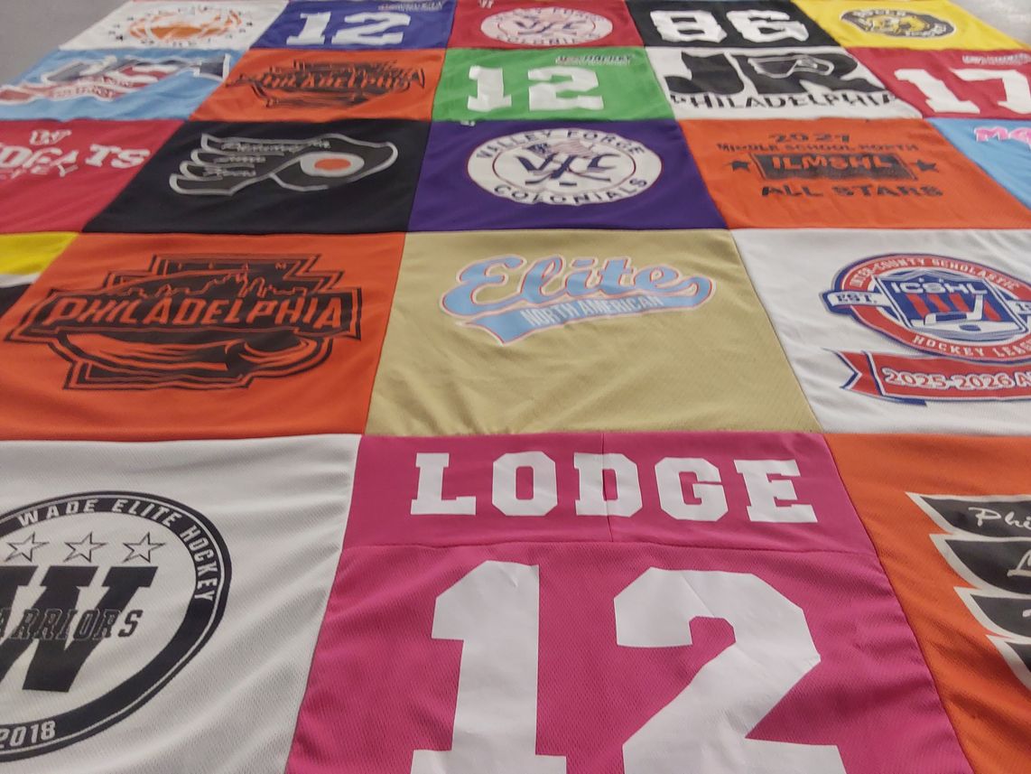 T-shirt quilt with hockey themes by Danielle from PA