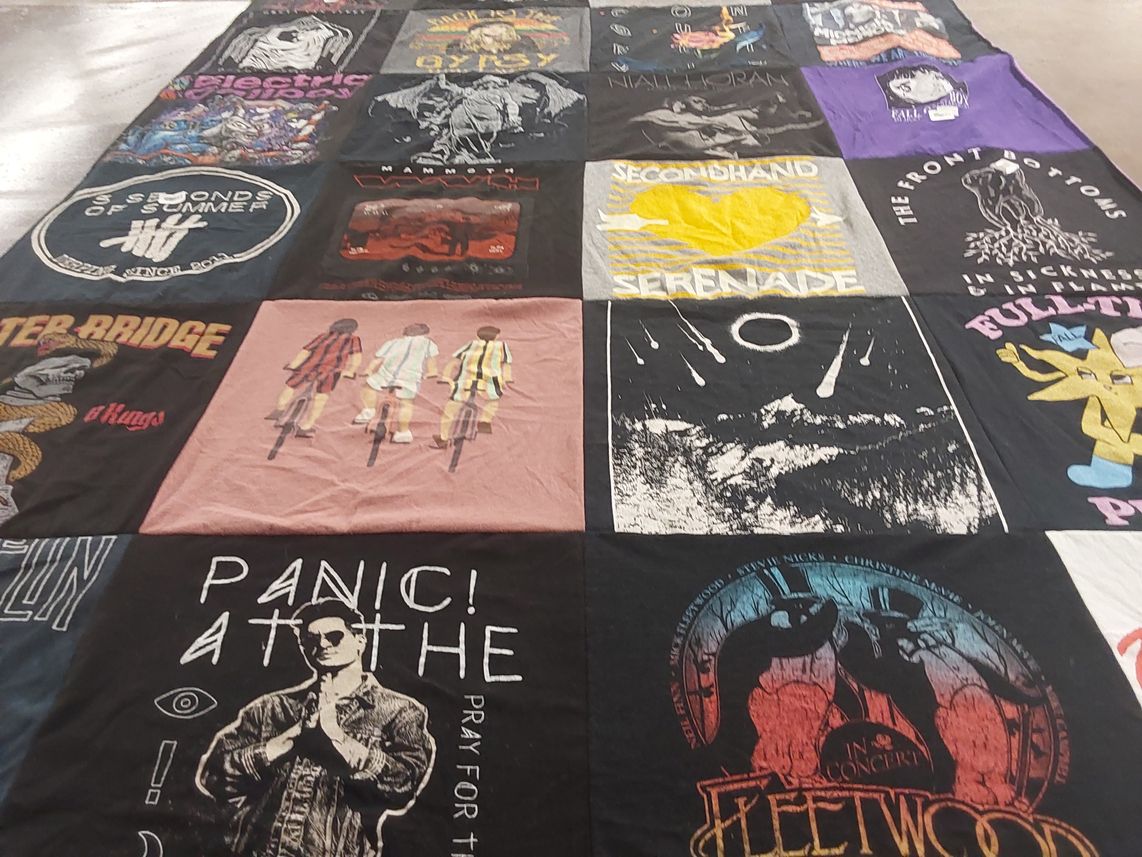 T-shirt quilt with music, bands themes by Pamela from AZ