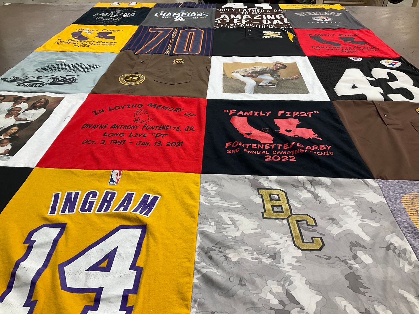 T-shirt quilt featuring los angeles lakers, pittsburgh steelers by Chermaine from CA