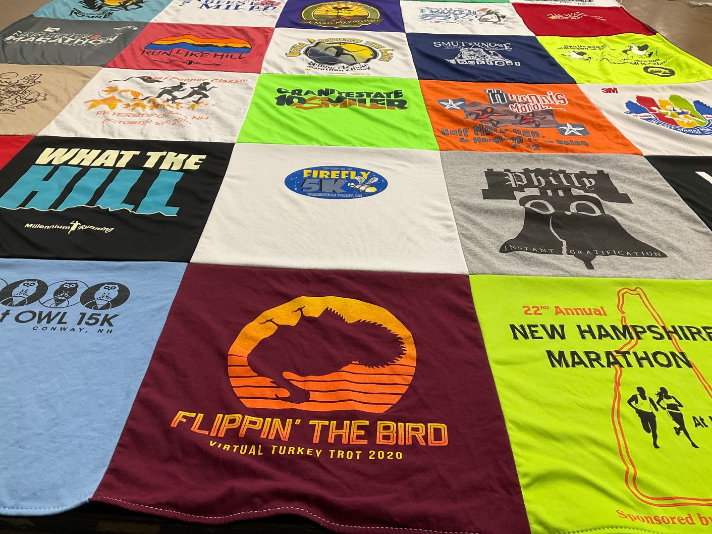 T-shirt quilt with running, marathons themes by Angie from NH