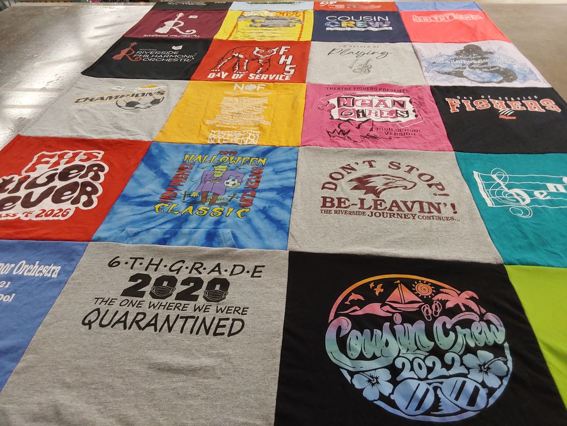 T-shirt quilt with music, theatre themes by Megan from IN