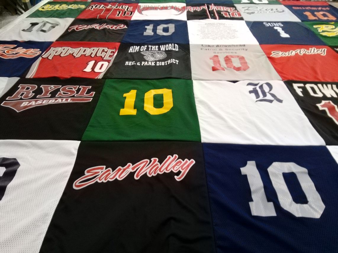 T-shirt quilt with baseball themes by Dawn from CA