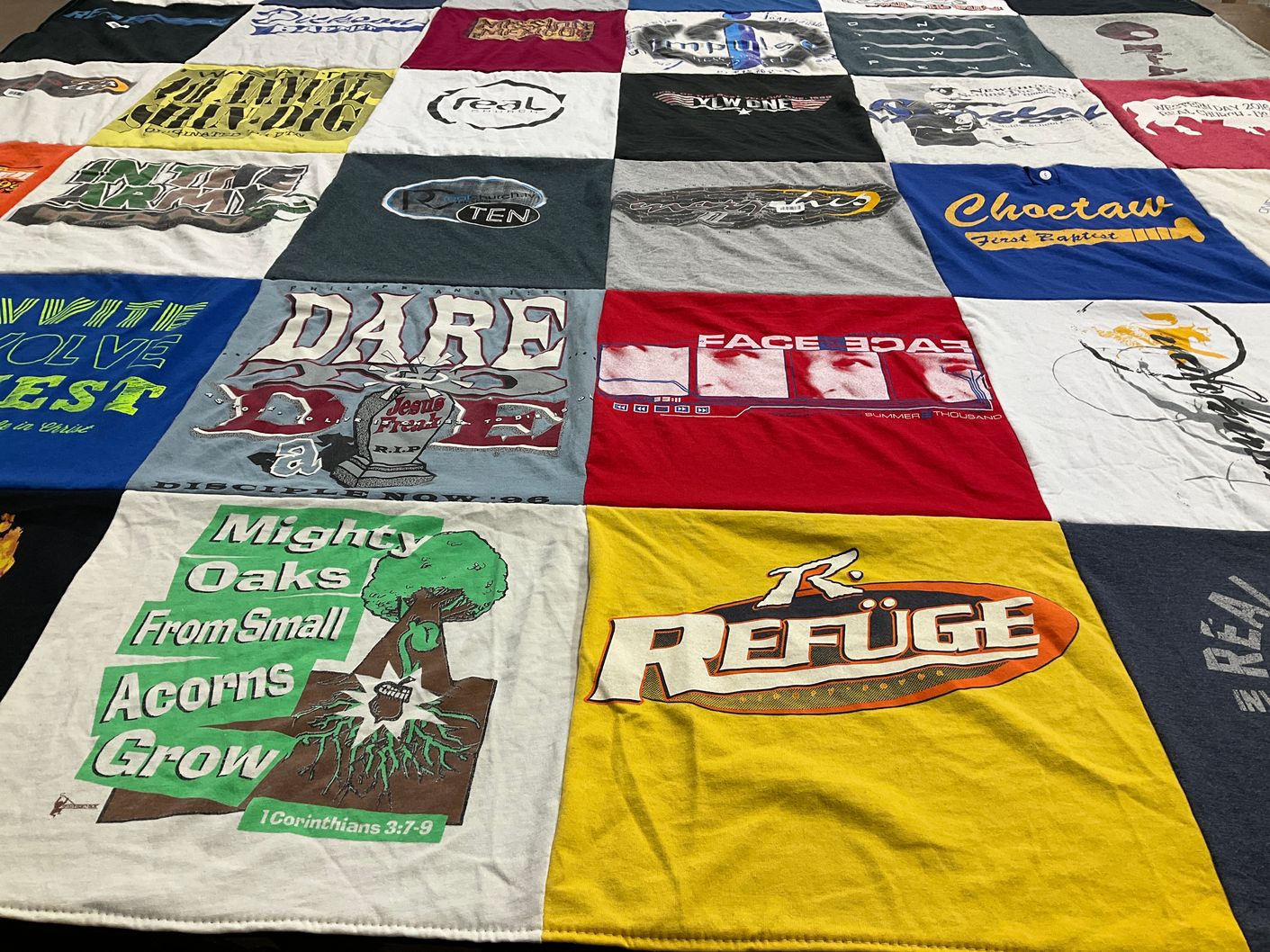 T-shirt quilt with youth ministry, community service themes by Julie from OK