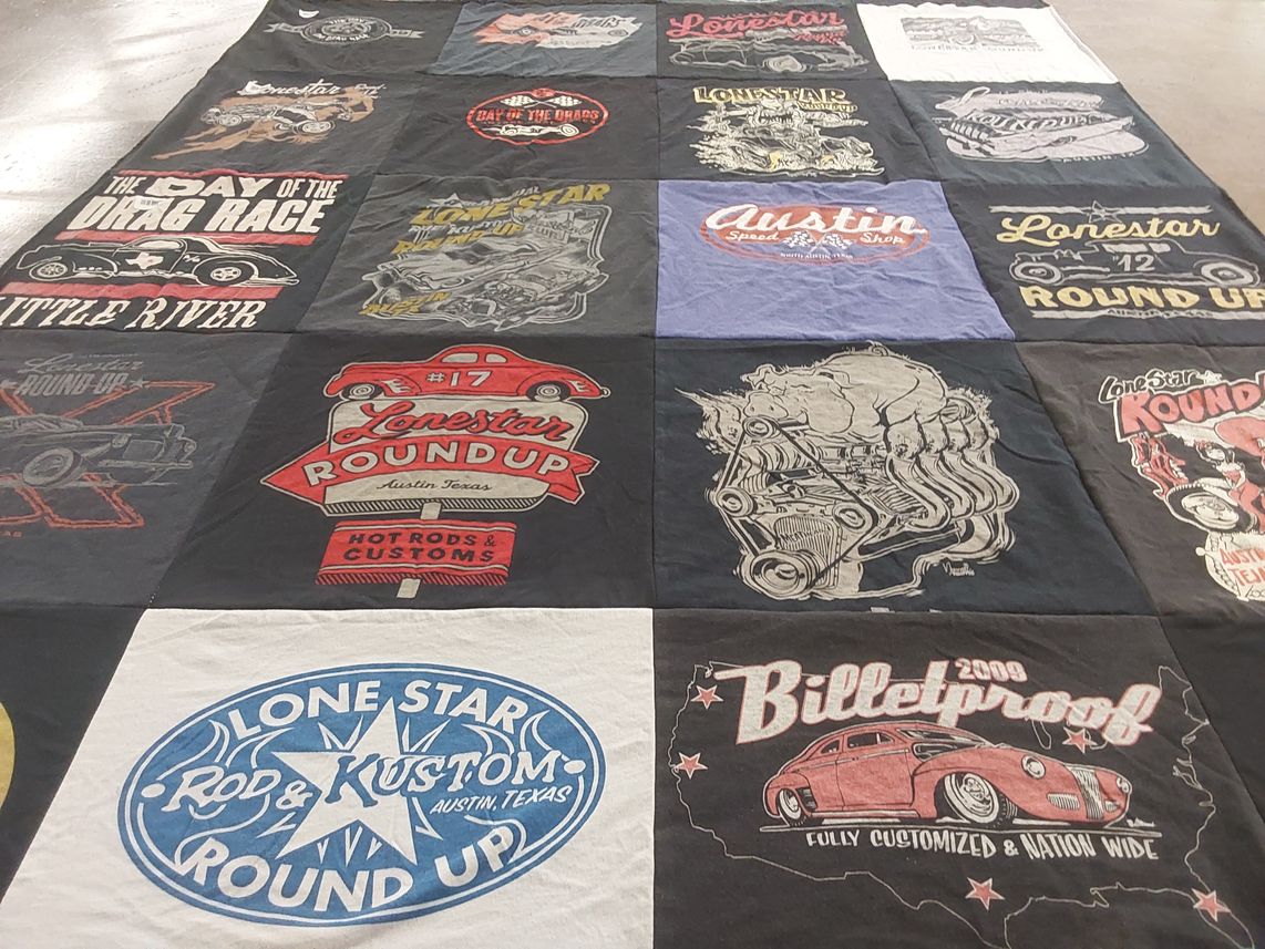 T-shirt quilt with custom cars, hot rods themes by chad from TX