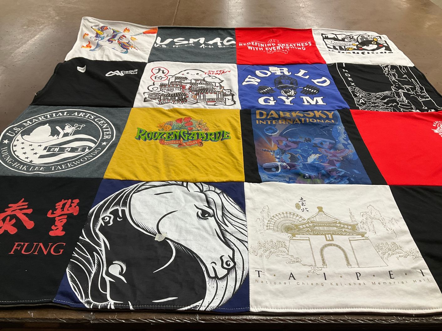 T-shirt quilt with martial arts, fitness themes by Keenan from WA