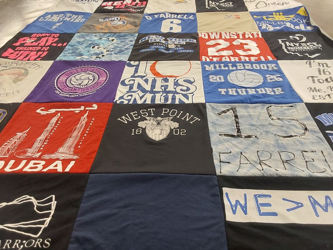 T-shirt quilt featuring millbrook school volleyball team by Susan from NY