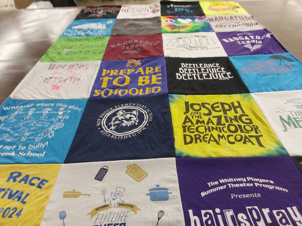 T-shirt quilt from hop brook elementary school by Julie from CT