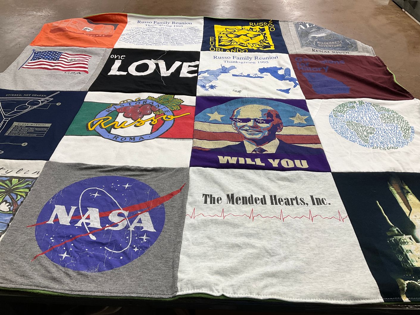 T-shirt quilt with family reunions, space exploration themes by lisa from FL