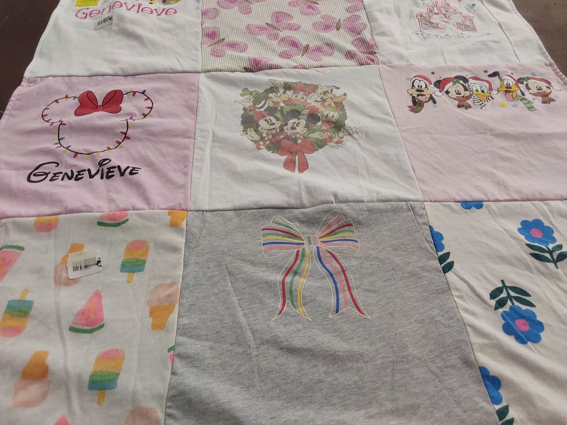 T-shirt quilt with disney, cartoons themes by Leah from GA