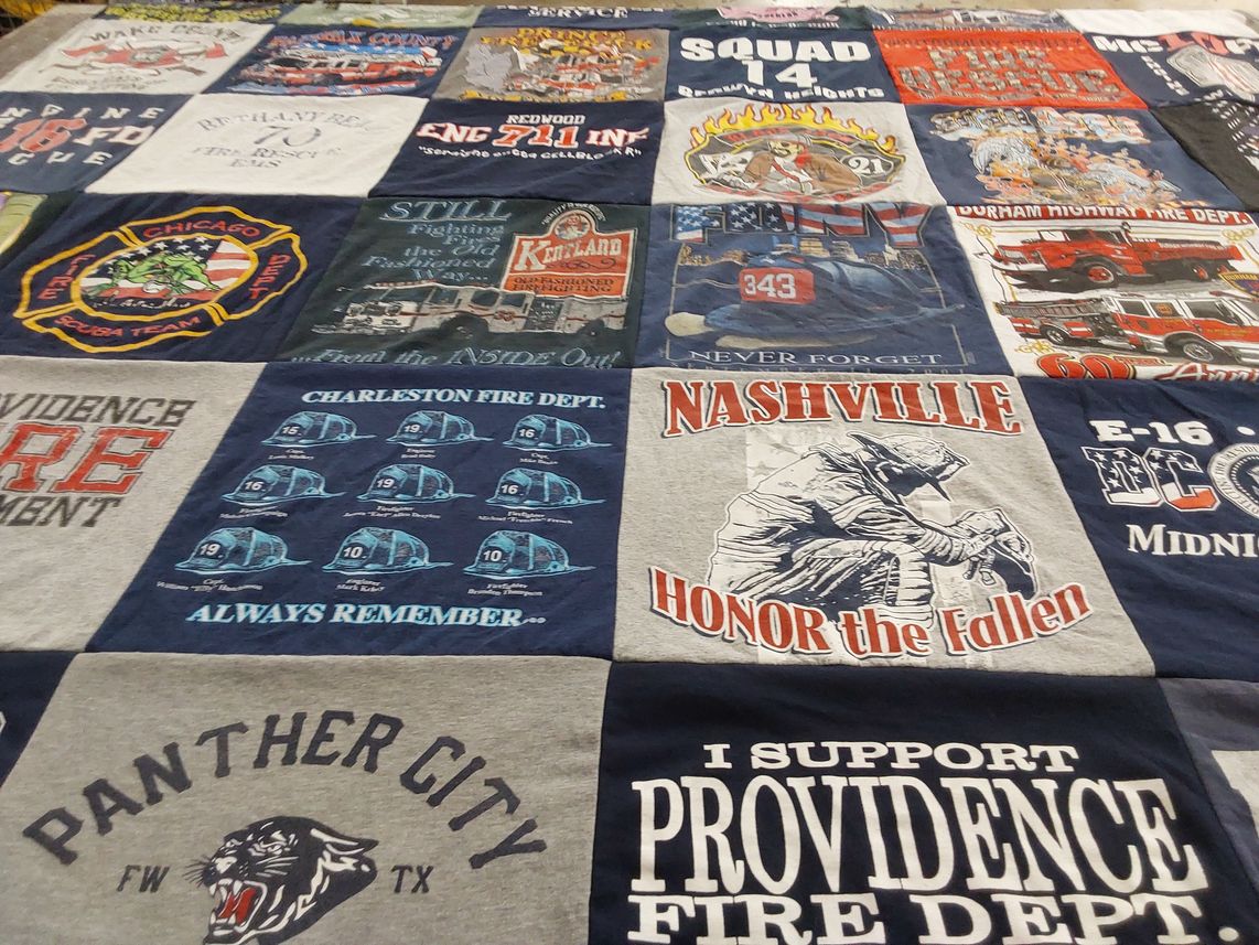 T-shirt quilt with firefighting, community service themes by evan from NC