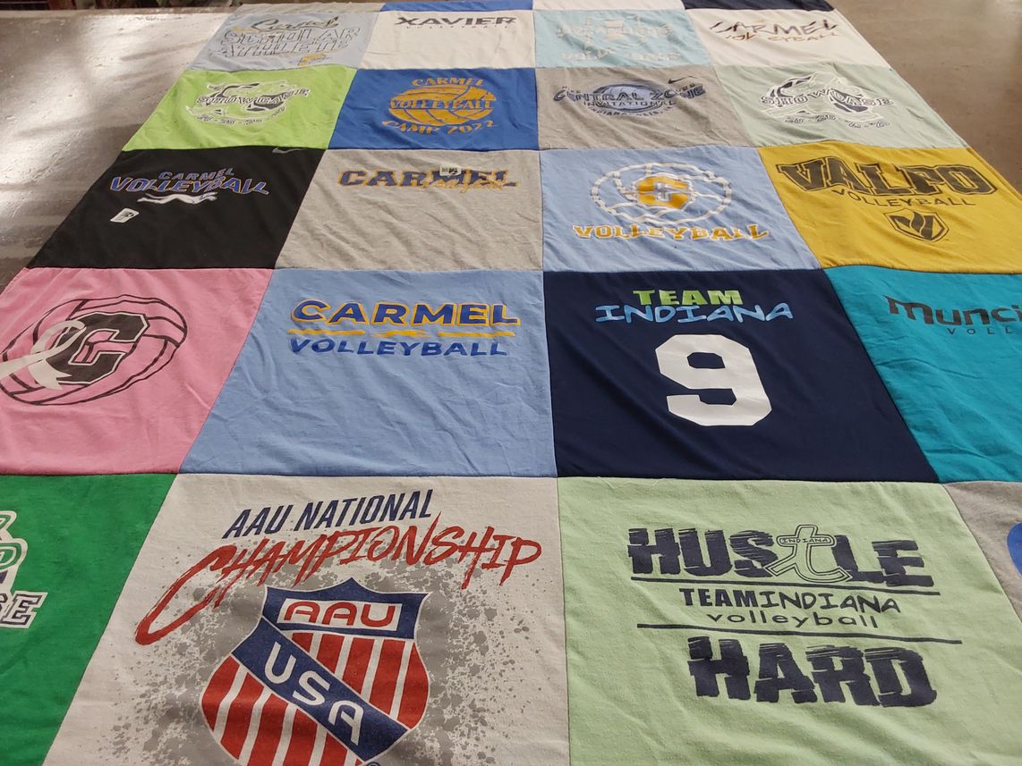 T-shirt quilt featuring team indiana, carmel volleyball by Kimberly from IN