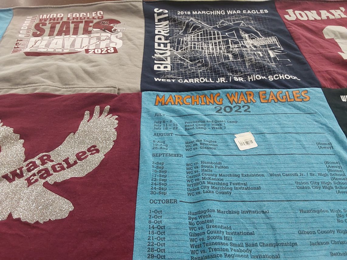 T-shirt quilt featuring west carroll war eagles by Jenny from TN