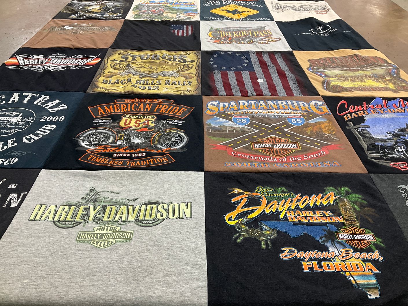 T-shirt quilt with motorcycles, rallies themes by Teresa from MD