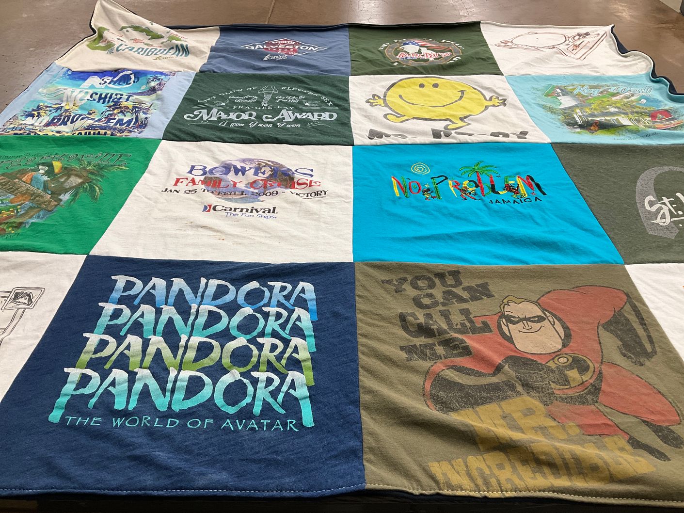 T-shirt quilt with travel, cruising themes by Sandra from OH