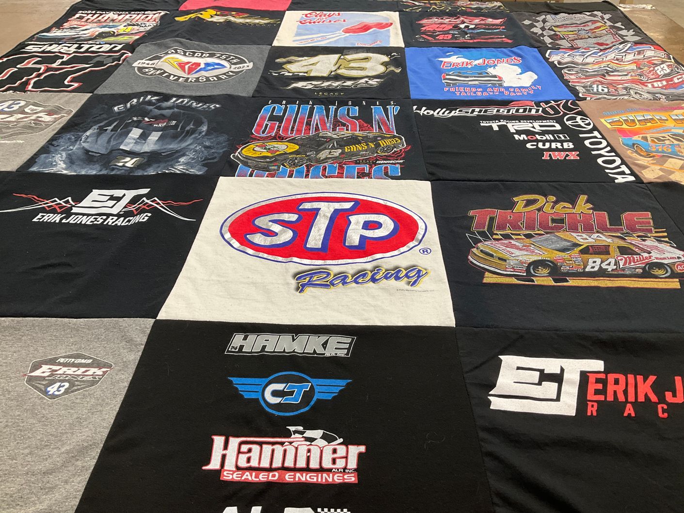 T-shirt quilt with auto racing themes by TODD from NC