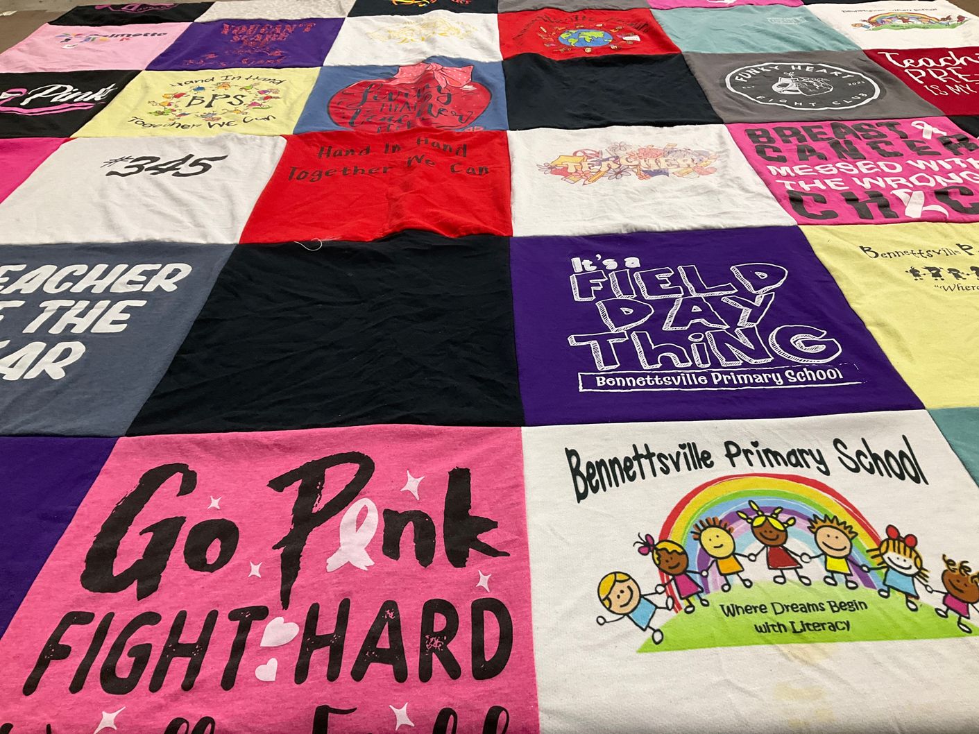 T-shirt quilt from bennettville primary school by Sheila from SC