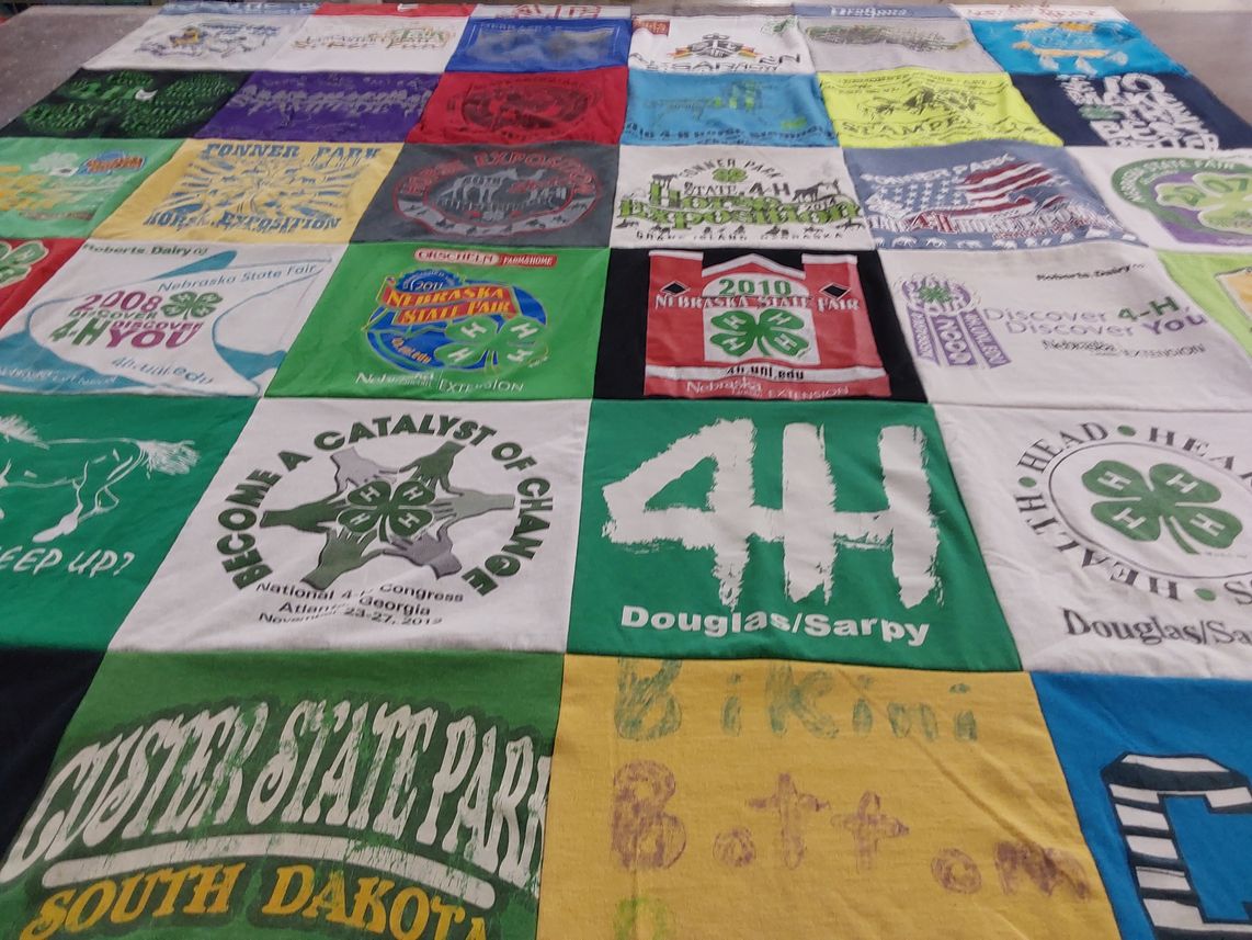 T-shirt quilt with agriculture, community service themes by Shari from NJ