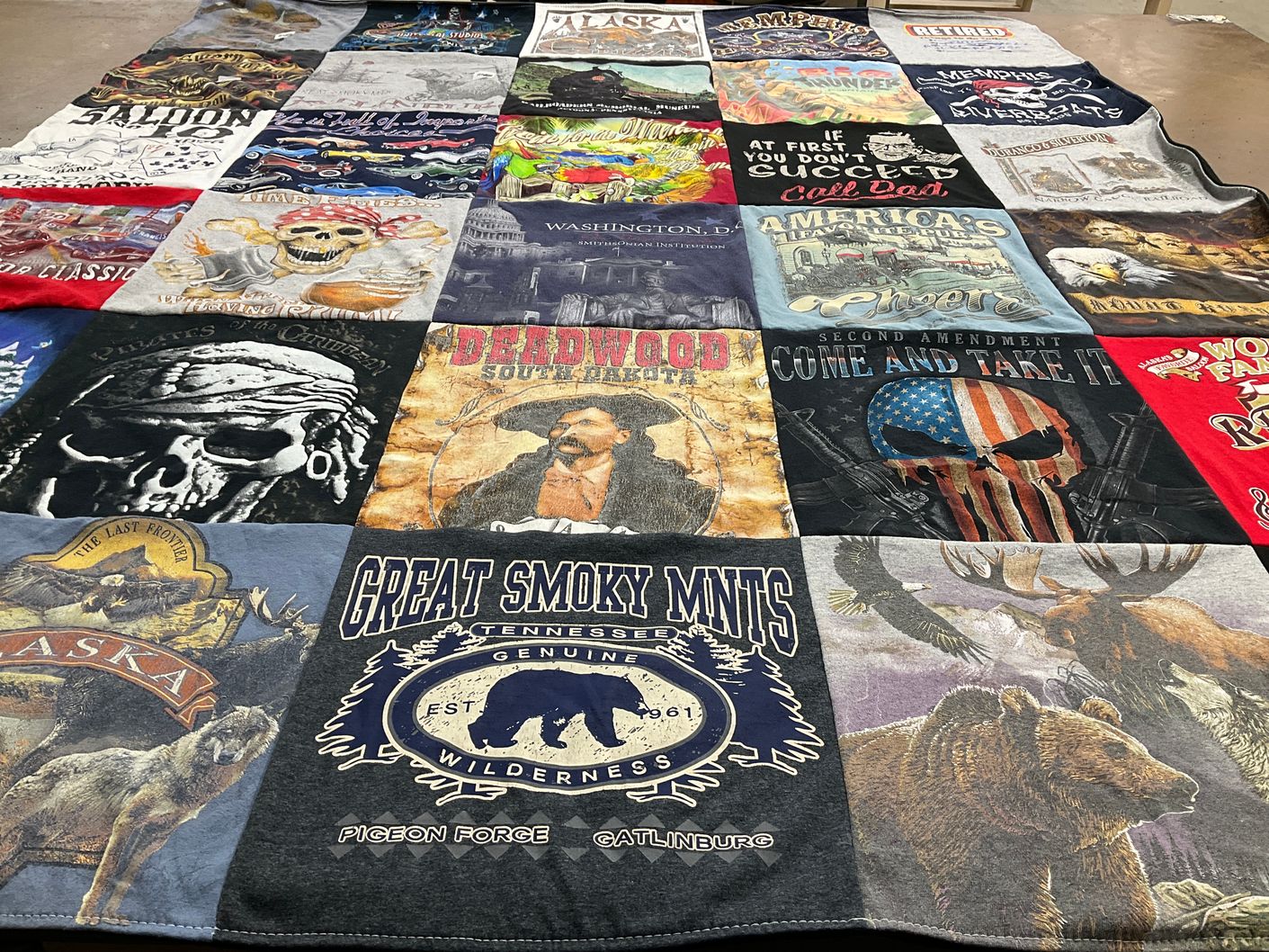 T-shirt quilt with nature, travel themes by Amanda from AL