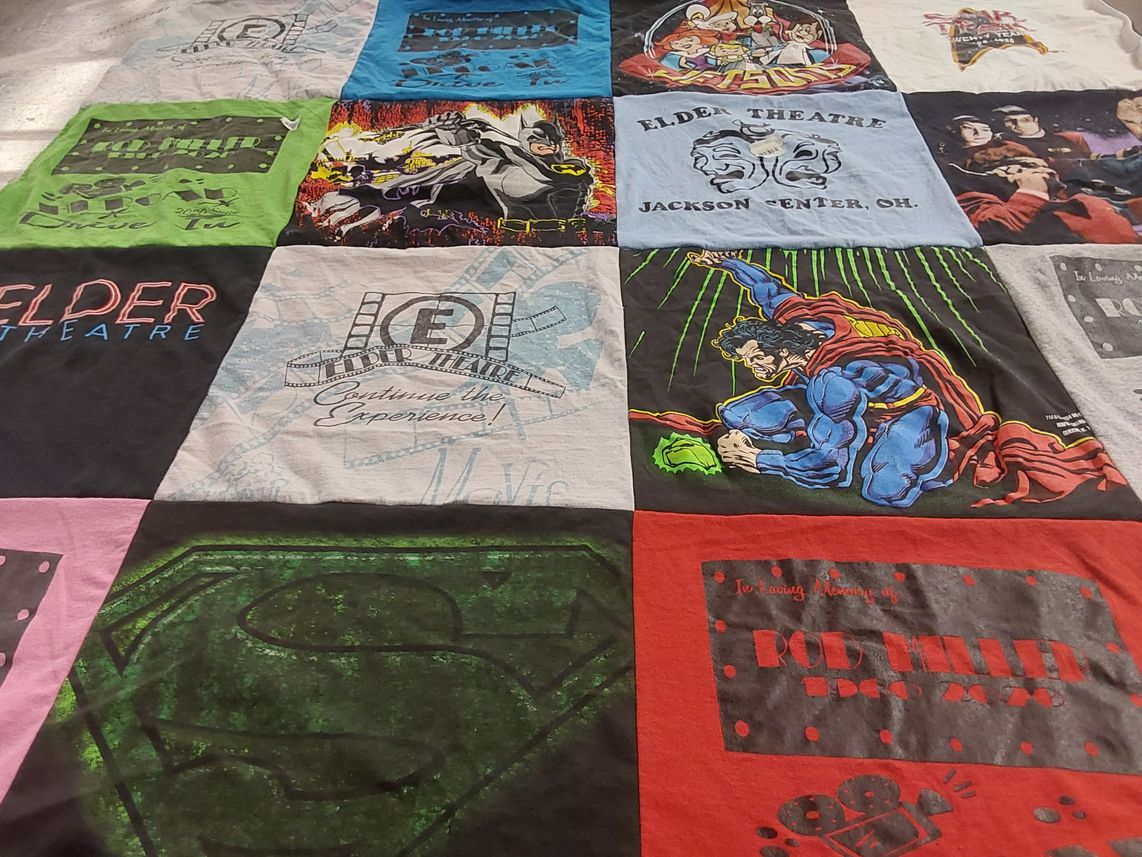 T-shirt quilt with superheroes, movies themes by Rebecca from OH