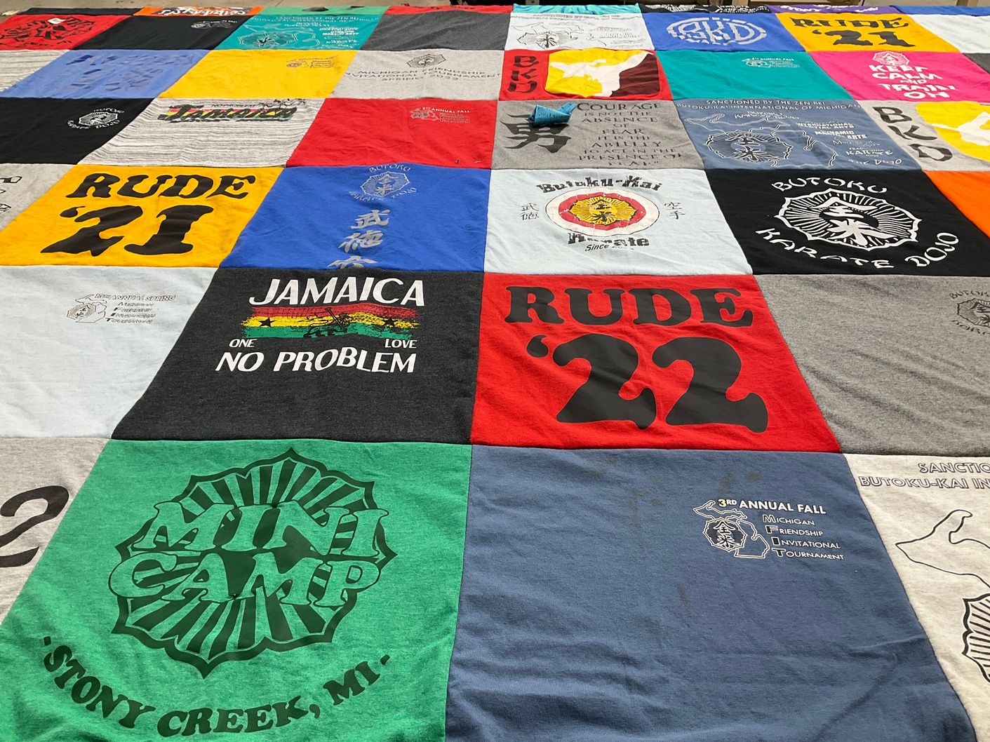 T-shirt quilt with karate, martial arts themes by Jennifer from MI